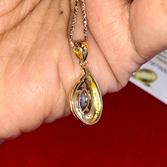 Natural Tanzanite w/ Natural Larimar beautiful Turkish 14k gold vermeil pendant - Picture 8 of 11